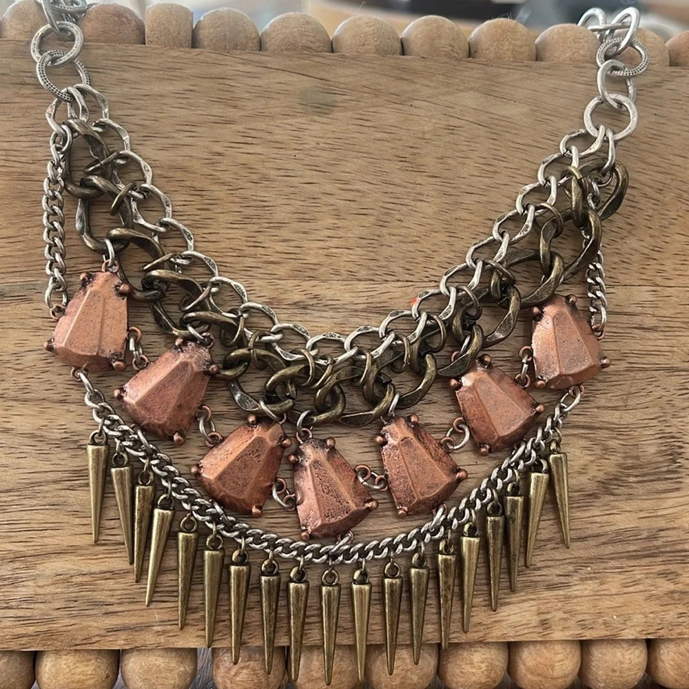 Urban Outfitters chunky linked necklace collar choker spike bib edgy